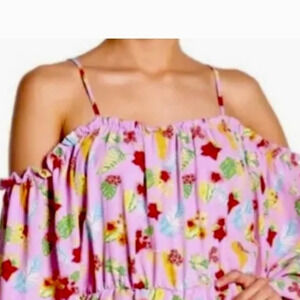 NWT Romeo & Juliet Couture Floral/Tropical Print Cold Shoulder Blouse, Sz Medium